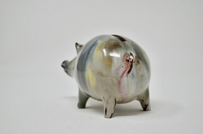 Vintage Marbled Swirled Drip Glaze Pottery Piggy Bank Etsy