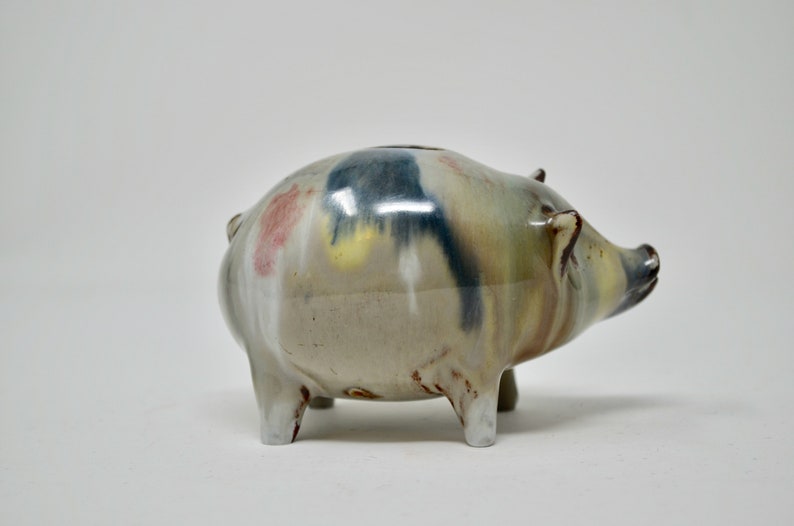 Vintage Marbled Swirled Drip Glaze Pottery Piggy Bank Etsy