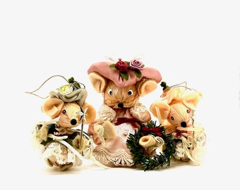 Vintage Kurt S. Adler Trio of Mice Christmas Ornaments