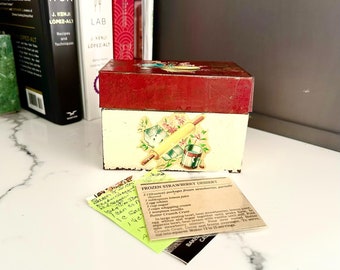 Vintage Metal Recipe Box Stuffed With Old Recipes Handwritten, Typed, Clippings