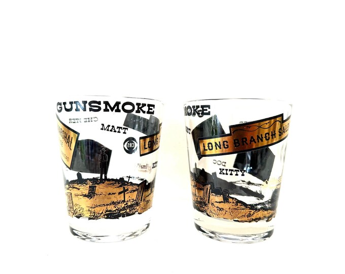 Vintage 1950's CBS Gunsmoke Bar Glasses Set of Two Filmaster Production ...