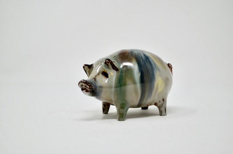Vintage Marbled Swirled Drip Glaze Pottery Piggy Bank Etsy
