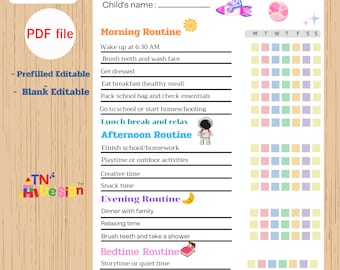 Space Kids Daily Routine Chart: Editable Chore List (PDF)
