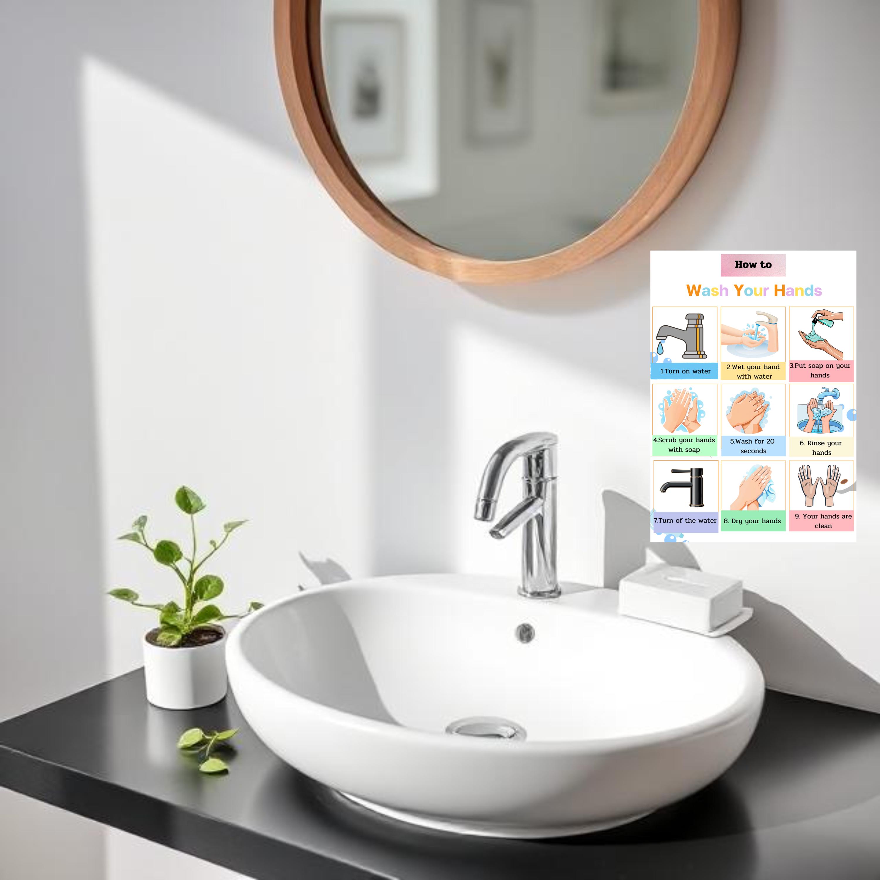 Hand Washing Guide Poster Step By Step Hygiene Chart Digital Download