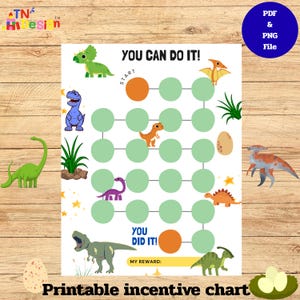 Dinosaur Reward Chart - Sticker Chart - Toddler, Preschool Kids - Potty Training Chart - Behavior Chart - Goals - Printable - No Prep