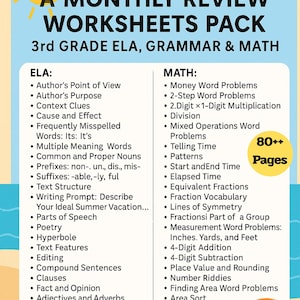 3rd Grade Review Worksheets Homeschooling | Spring Math, Reading Comprehension, Grammar, Writing Printable for May Summer Workbook for Kids