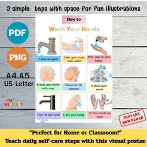 Hand Washing Guide Poster: Step-by-Step Hygiene Chart (Digital Download)