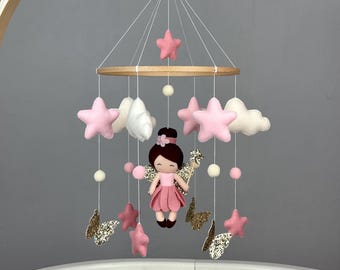 Fairy baby mobile girl Fairy nursery Butterfly mobile gold Baby girl crib mobile Felt hanging mobile Fairy baby shower