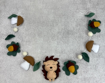 Woodland felt garland Woodland nursery decor acorns Neutral forest garland Mushrooms garland Woodland wall nursery decoration