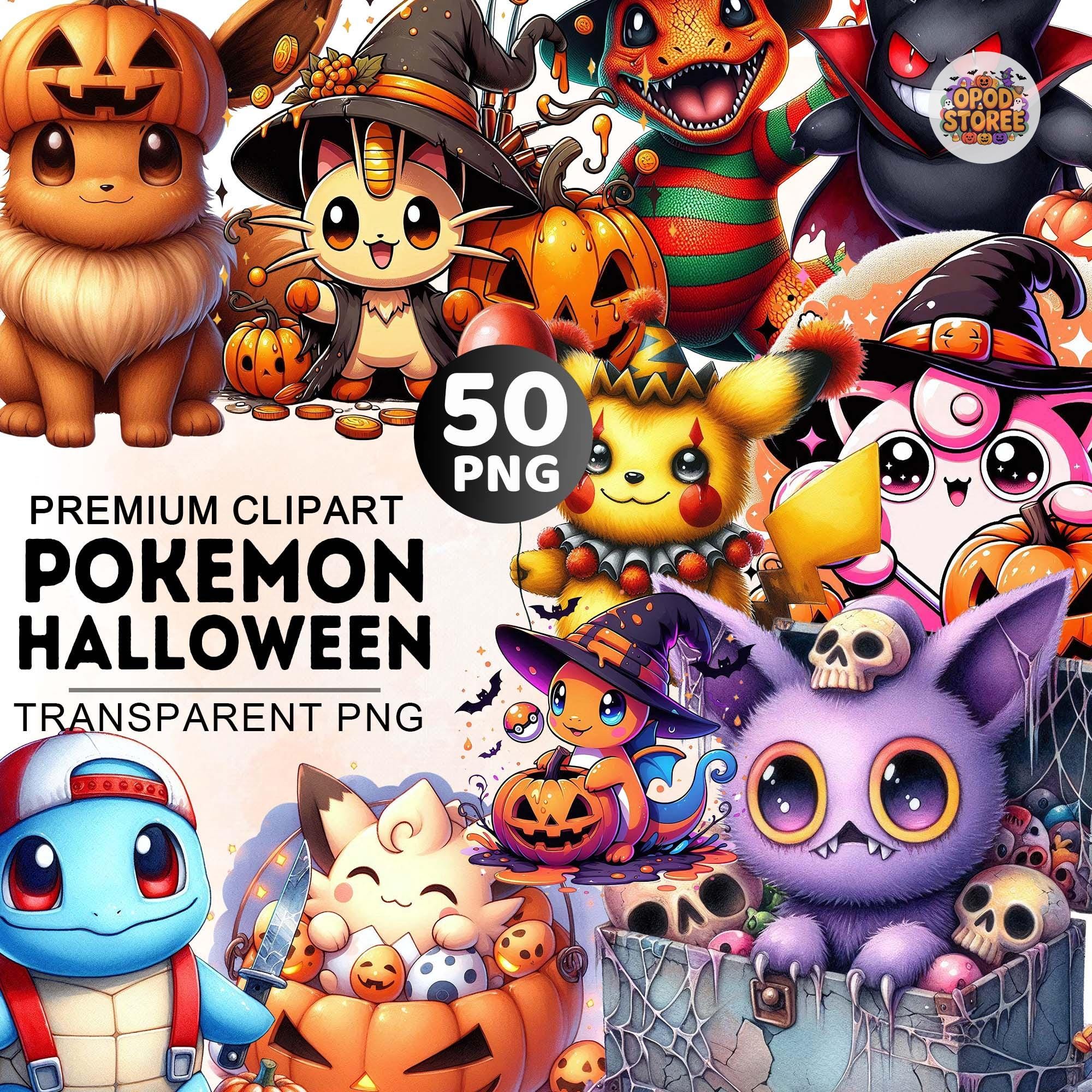 50+ Cute Halloween Clipart Bundle, Trick or Treat Png, Halloween Pokemon Clipart, Pikachu Png, Spooky Vibes Clipart, Halloween Png