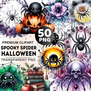 50+ Gothic Spider Clipart Bundle, Halloween Png, Spooky Spider Clipart, Spider Halloween Png, Spider Silhouette Clipart, Animals Png