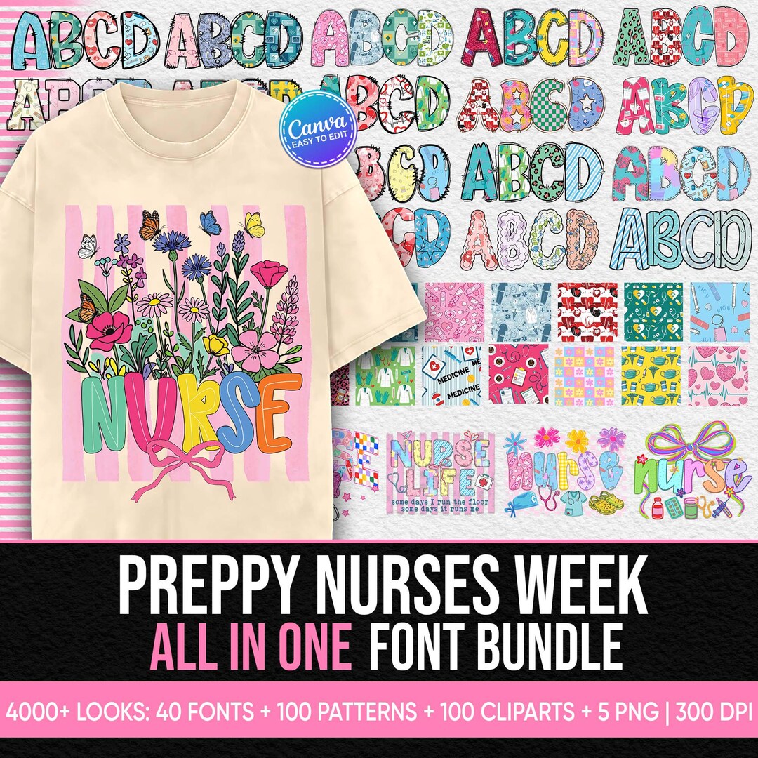 Nurses Week Script Font 4000+ Nurses Week Alphabet PNG, Nurse Canva Template Alphabet, Nursing ...