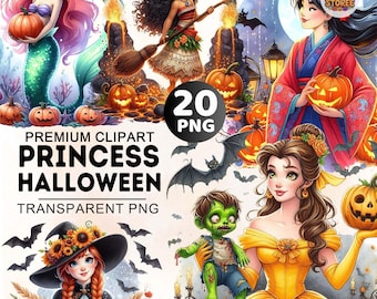 20+ Halloween Cartoon Clipart Bundle, Kids Cartoon Png, Halloween Princess Clipart, Spooky Png, Pumpkin Clipart, Halloween Png