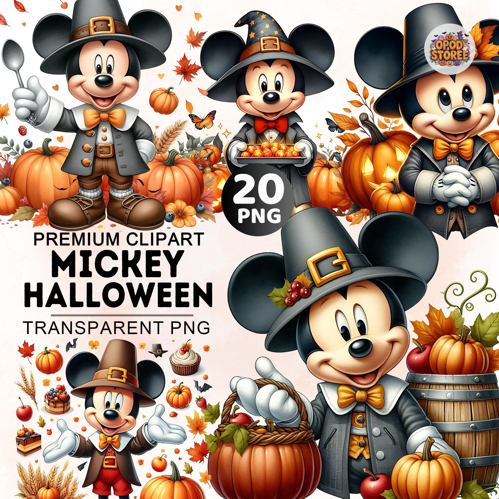 20+ Mickey Horror Clipart Bundle, Mickey Mouse Png, Watercolor Halloween Mickey Clipart, Spooky Png, Witch Clipart, Halloween Cartoon Png