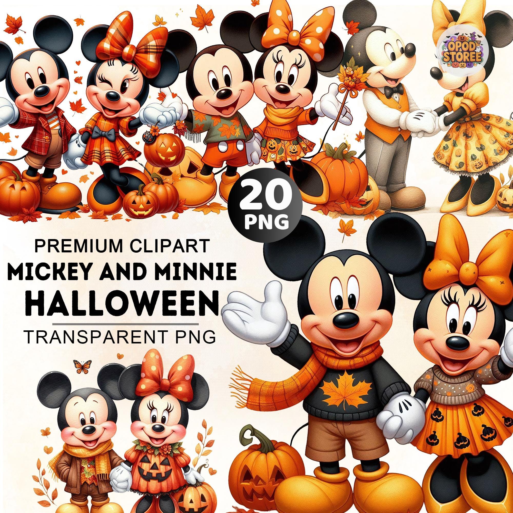 Pacchetto di oltre 20 clipart di Topolino e i suoi amici, Topolino in formato PNG, Clipart di Topolino e Minnie, Minnie in formato PNG, Clipart di zucche, Clipart di autunno