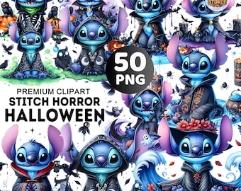 50+ Stitch Clipart Bundle, Pumpkins Png, Watercolor Halloween Stitch Clipart, Cute Stitch Png, Trick Or Treat Clipart, Spooky Png