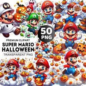 Plus de 50 Bundle de cliparts Mario dessin animé, effrayant Png, clipart Halloween Super Mario, Halloween Png, Mario en clipart Halloween, citrouille Png