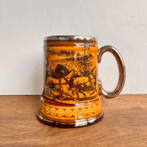 Antique Ridgeways Pottery Tankard: Coaching Days Transferware Mug
