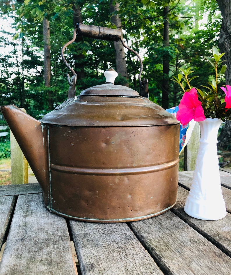 Large Vintage Copper Tea Kettle l Rustic Copper Tea Pot l Rustic