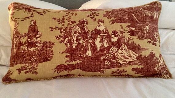 Farmhouse Toile Pillow Gold And Red Toile Pillows Etsy