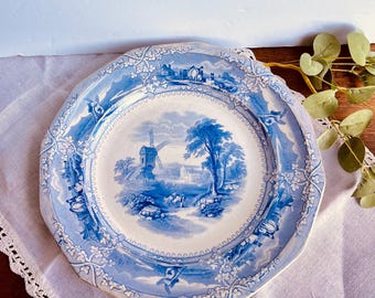 Antique George Wooliscroft EON Blue Transferware Ironstone Plate (c 1860&#39;s)
