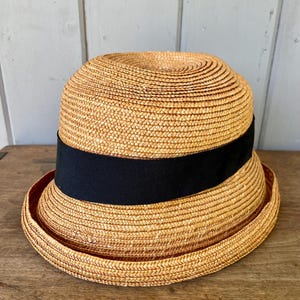 Vintage Italian Made Wide Brim Straw Sun Hat with Navy Polka Dot Trim Straw Hat Polka Dot - Etsy main image 2