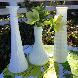 Set of 3 Milk Glass Vases Wedding Decor Shower Decor Bud Vase Collection