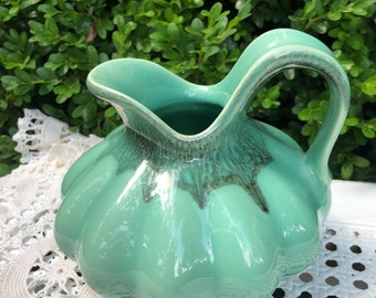 Vintage Royal Gouda Pottery Pitcher: Sea Green Holland Art
