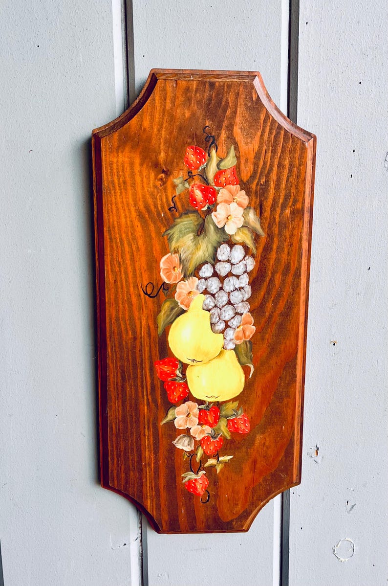 Vintage Hand Painted Fruit Plaque: 1980s Wooden Toleware - Etsy