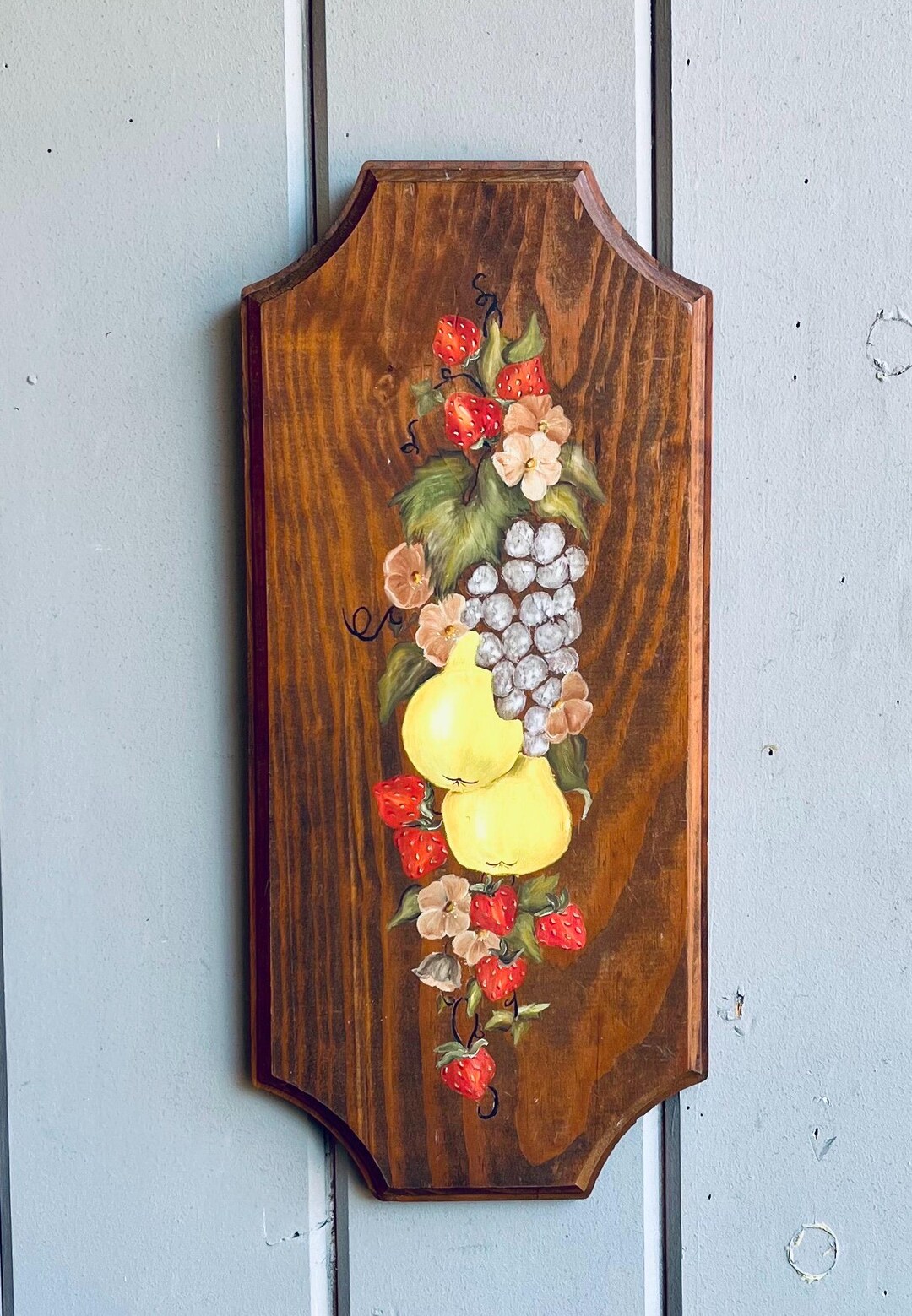 Vintage Hand Painted Fruit Plaque: 1980s Wooden Toleware - Etsy