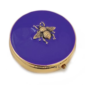 Antique Gold Bee Pill Box Inlaid in Hand Painted White Enamel Vintage Style Inspired with Personalize and Color Options Available image 7