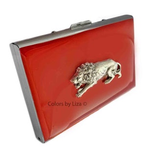Hand Painted Lion Wallet: RFID Credit Card Holder, Personalized