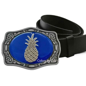 Hand Painted Pineapple Belt Buckle: Cobalt Blue Tropical Design