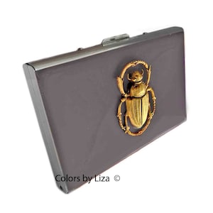 Skarabäus Portemonnaie mit Kreditkarten organizer RFID Blocker Handbemalt Glänzend Grau Emaille Art Deco Käfer Inspirierte Personalisierung und Farboptionen
