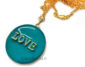 Initials with Rhinestone Locket in Hand Painted Teal Opaque Enamel Personalized Necklace Up To 4 Letter Choices and Color Options
