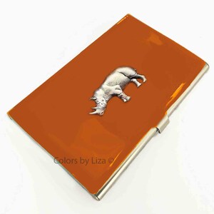 Nashorn Visitenkartenetui in handgemalt Orange Opak Wildtier Motiv Metall Portemonnaie Personalisiert Gravur und Farboptionen