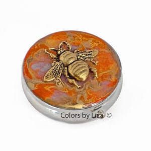Pillendose Biene, Orange & Gold, Jugendstil, handbemalt