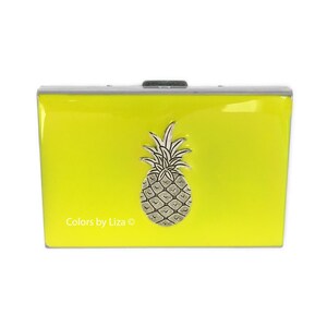 Ananas Portemonnaie mit Kreditkarten organizer in Handbemalt Sommer Gelb Emaille Art Deco inspiriert Personalisiert und Farboptionen