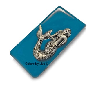 Mermaid Money Clip Hand Painted Turquoise Opaque Enamel Nautical Inspired Custom Colors and Personalized Options