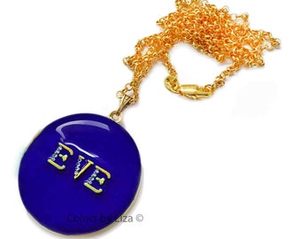 Initials with Rhinestone Locket in Hand Painted Cobalt Opaque Enamel Personalized Necklace Up To 4 Letter Choices and Color Options