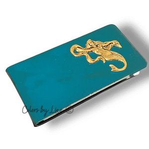 Hand Painted Mermaid Money Clip: Antique Gold Nautical Enamel
