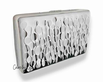 Metal Cigarette Case Hand Painted Enamel Black and White Metal Wallet Glacier Inspired Custom Colors and Personalized Options