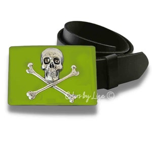 Antique Silver Skull and Crossbones Belt Buckle Inlaid in