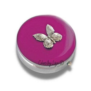 Hand Painted Butterfly Pill Box: Antique Silver Art Nouveau Style