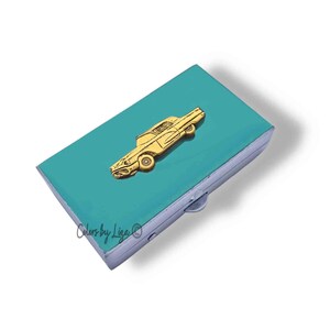Hand Painted Retro Car Pill Box: Personalized Enamel Thunderbird Case