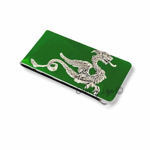 Sujeta billetes con forma de dragón, pintado a mano, de esmalte verde opaco brillante, diseño medieval, estilo vintage, con opciones de color personalizadas