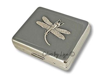 Dragonfly Pill Box: Hand Painted Enamel, Art Nouveau Inspired
