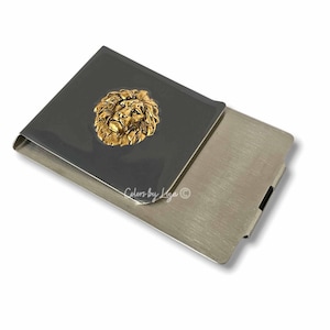 Antique Gold Lion Money Clip, Hand Painted Enamel, Personalized Gift