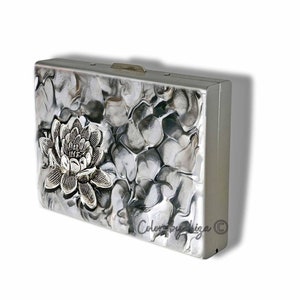 Lotus Geldbörse mit Kreditkarten-Organizer Handgemalter Rauchquarz Inspiriert Emaille RFID-Blocker Blumen-Design Personalisieren und Farboptionen