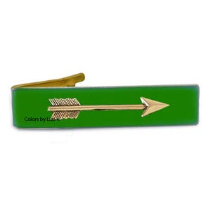 Gold Arrow Tie Clip Antique Gold Inlaid in Hand Painted Green Enamel with Color Option image 1